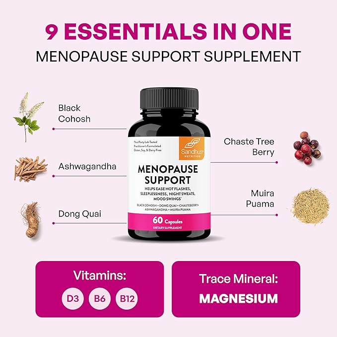 Complete Menopause Support Supplement For Women | With Ashwagandha Black Cohosh Dong Quai &amp Muira Puama | Helps Easing Hot Flashes Night Sweats Mood Swings Hormone Balance &amp Harmony | 180 Ca