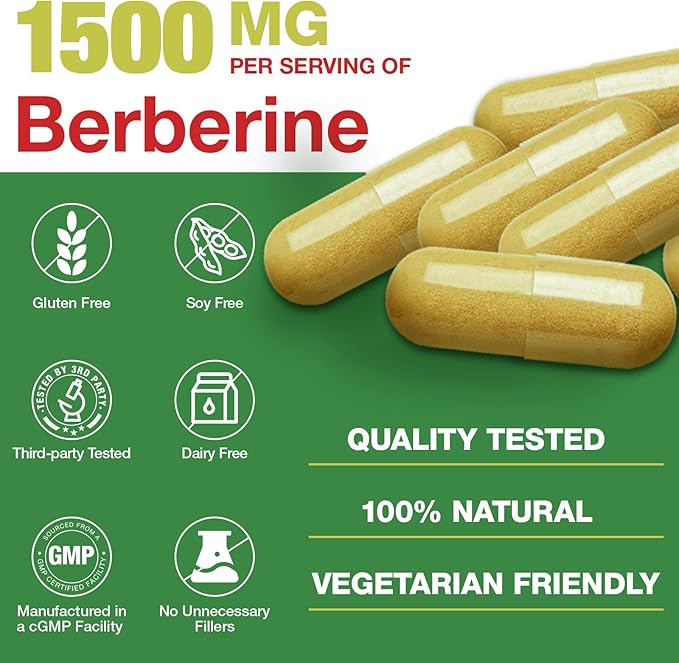 Berberine Supplement 1500mg - Premium Berberine HCl 97% Purity Berberine Plus Pure Ceylon Cinnamon High Potency Berberine for Men Women Non-GMO Vegan 2Pack