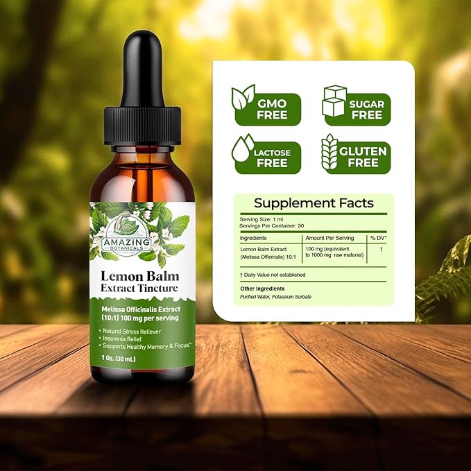Organic Lemon Balm Leaf Liquid Extract for Immune Support - Lemon Balm Tincture for Mood &amp Relaxation Support - Organic Extract Tincture Leaf Drops for Adults &amp Kids Dietary Supplement - 4oz