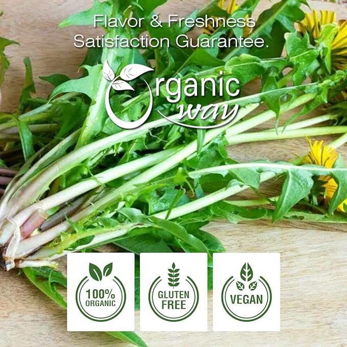 Organic Way Dandelion Leaf Powder | Herbal Tea (Taraxacum officinale) - European Wild-Harvest | Organic &amp Kosher Certified | Non GMO &amp Gluten Free | USDA Certified | Origin - Albania (1LBS / 1