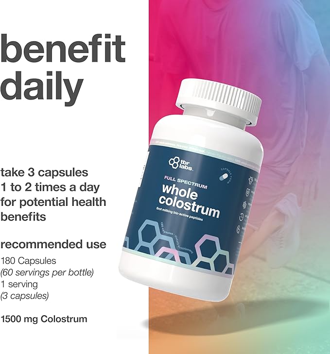 Pure Bovine Colostrum 180 Capsules - Antibiotic and Hormone Free - USA Sourced - All Natural - 100% First Milking