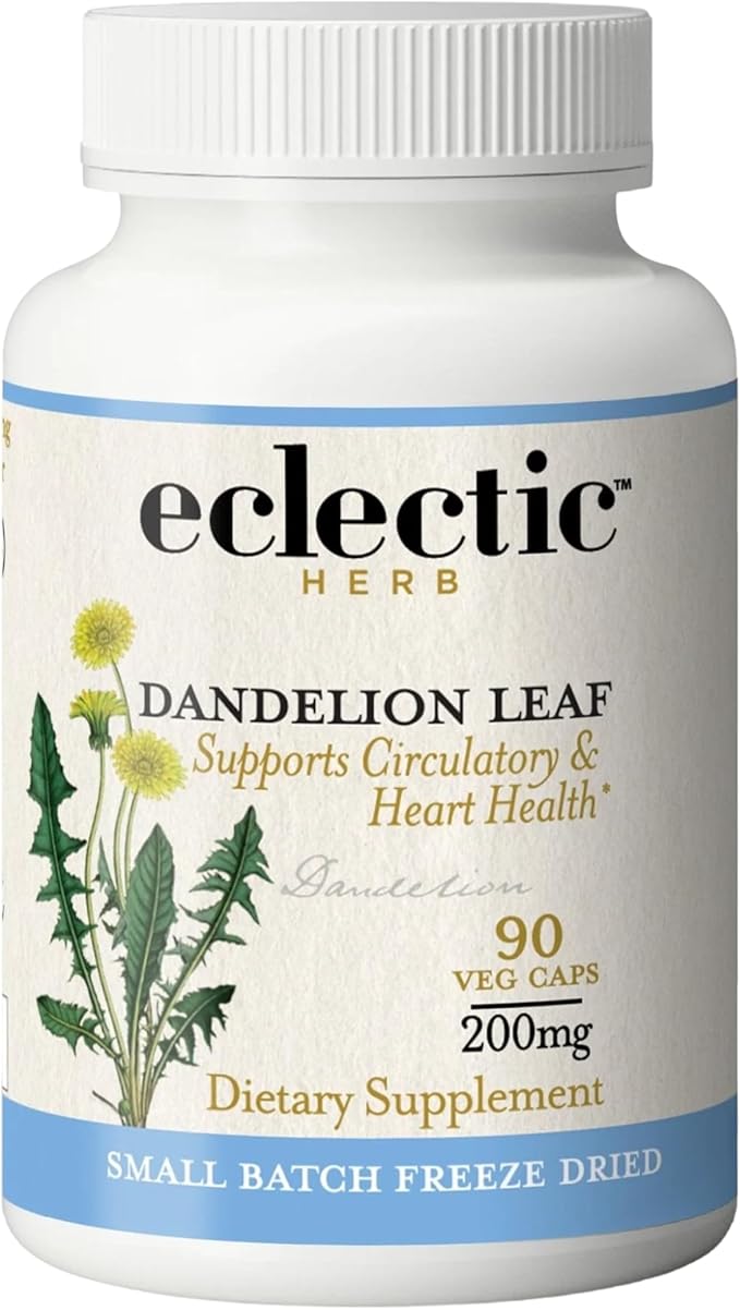 Eclectic Herb - Raw Freeze-Dried Dandelion Leaf Capsules | Supports Cleansing Digestive Function &amp Heart Health | Natural Herbal Supplement | Organic Non-GMO Vegan Whole Herb (90 CT | 200 mg)
