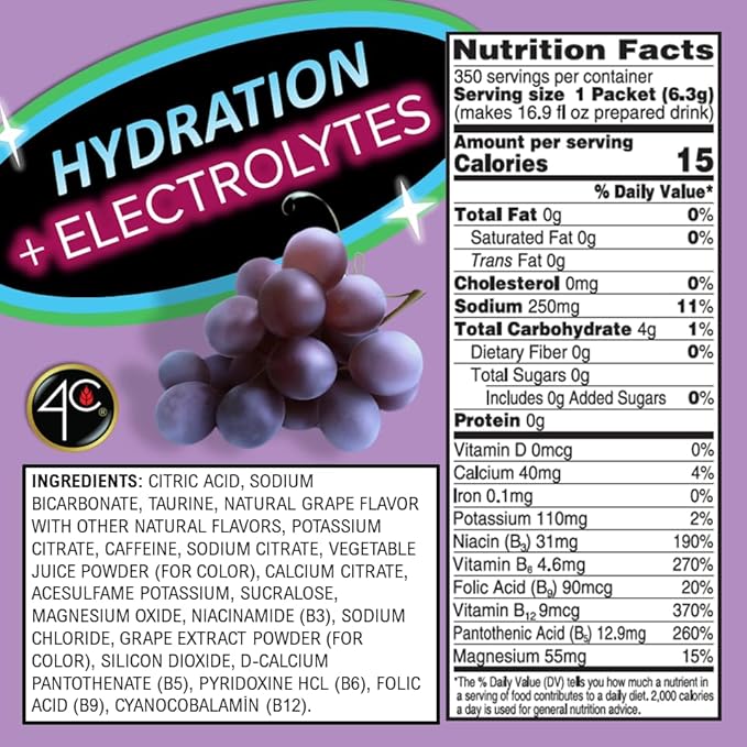 4C Powder Drink Mix Bulk Buy Singles Stix On the Go Refreshing Water Flavorings Value Pack (Energy Rush - Grape 350 Count (Pack of 1))