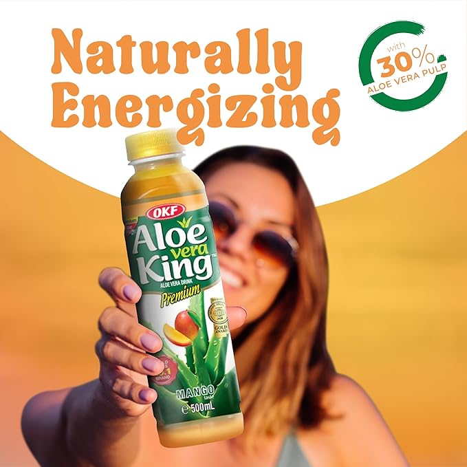 OKF Aloe Vera King Drink with Pure Aloe Pulp Variety Flavors 16.9 oz. (Mango Pack of 20) Korean Premium Health Beverage