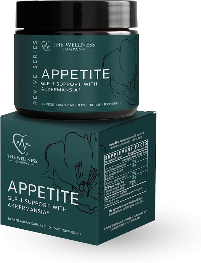 The Wellness Company Appetite – GLP1 Support Craving Suppression Hunger Control Microbiome Balance - Akkermansia Chicory Saffron Green Banana Starch