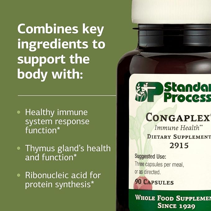 Standard Process Inc. Congaplex Thymus Gland Support Supplement Support Immune Health with Calcium Lactate Magnesium Vitamin C &amp Vitamin A Immune System Aid with Mushroom Powder - 90 Capsules