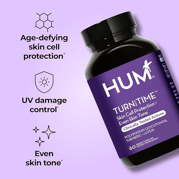 HUM Turn Back Time Turmeric Supplement for Youthful Looking Skin Support with Green Tea Extract Lutein &amp Polyphenols Skin Care Aging &amp Collagen Support Capsules for Even Tone 60 Vegan Capsu