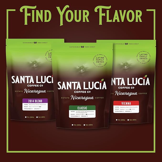 Santa Lucia Coffee - Specialty Nicaraguan Coffee Variety Pack - Light Medium &amp Dark Roast - Low Acid 91 Point SHG Small Batch Roasted 100% Single-Origin Ground Coffee 3 Bags (16oz Each)