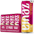 Zevia Zero Sugar Energy Drink Peach Passionfruit 12 oz Cans (12-Pack) – Naturally Sweetened Non-GMO Project Verified Gluten-Free Vegan