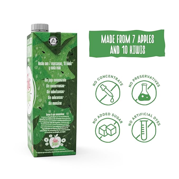 Pura Frutta - Apple Juice with Kiwi - 33.8 fl oz (1L) 8 Pack Box - 100% Natural &amp Cold-Pressed Not From Concentrate (NFC) No Sugar Added - Patagonia Apple - Seasonal Blend with 70% Apple &amp