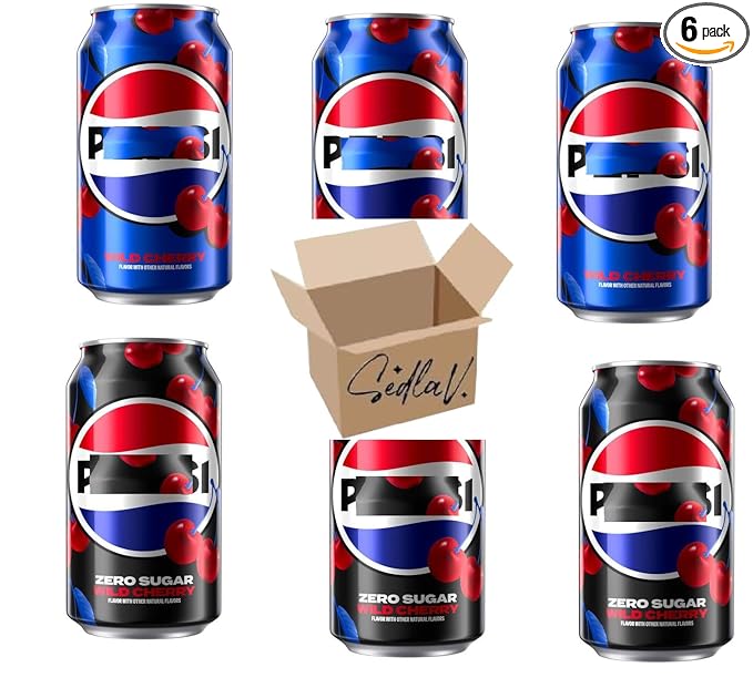 SEDLAV 12oz Wild Cherry Soda Pop Cola Can &amp Zero Sugar Wild Cherry Soda 12oz Variety Pack Soda Pop Drinks (6 Pack)