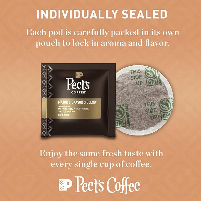 Peet’s Major Dickason’s Coffee Pods – 16 Count (1 Pack) – Dark Roast with Bold Rich Flavor and Smooth Finish – Compatible with Pelecom Coffee Machines – Peet’s Coffee Pods &amp Capsules