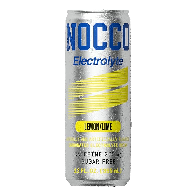 NOCCO Zero Sugar Electrolyte Drink Lemon/Lime - 12 Fl Oz (Pack of 12) - 200mg Caffeine Sugar Free with Electrolytes Carbonated &amp Low Calorie B Vitamins Grab &amp Go Performance Drink