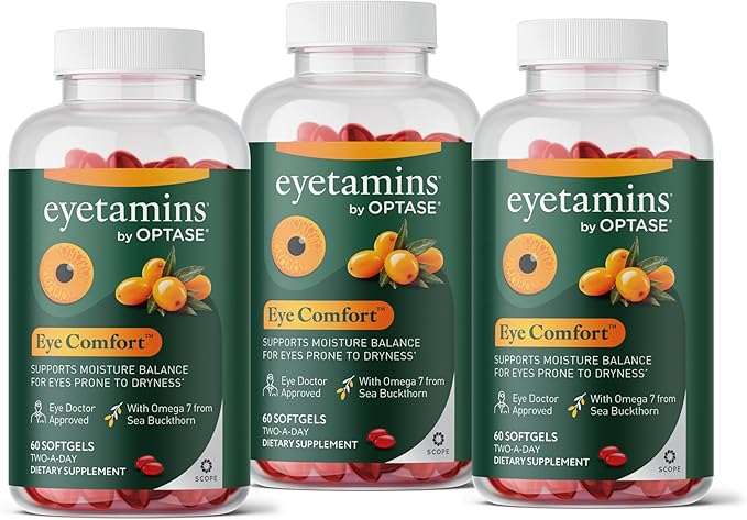 eyetamins Dry Eye Comfort - 60 Softgels - Ophthalmologist - Formulated Natural - Himalayan Sea Buckthorn Oil - Vegan and Non-GMO Formula
