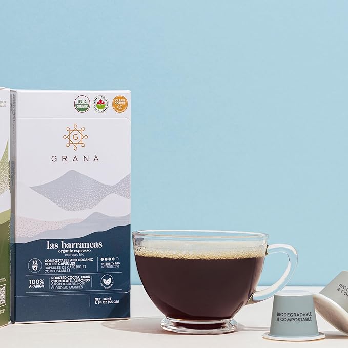 G GRANA Coffee Pods Compatible with Nespresso OriginalLine 40 Count Dark Roast USDA Organic 100% Arabica Single Source Specialty Coffee Compostable Single Serve Capsules Las Barrancas