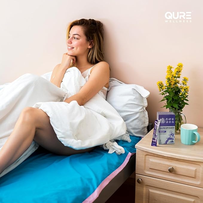 QURE Deep Sleep Aid Drink Mix w/ 5mg Melatonin &amp L-Theanine for Stress Relief | Non - Habit Forming Magnesium &amp 5 - HTP Powder | Alkaline Hydration | 15 Sticks (1 Box)