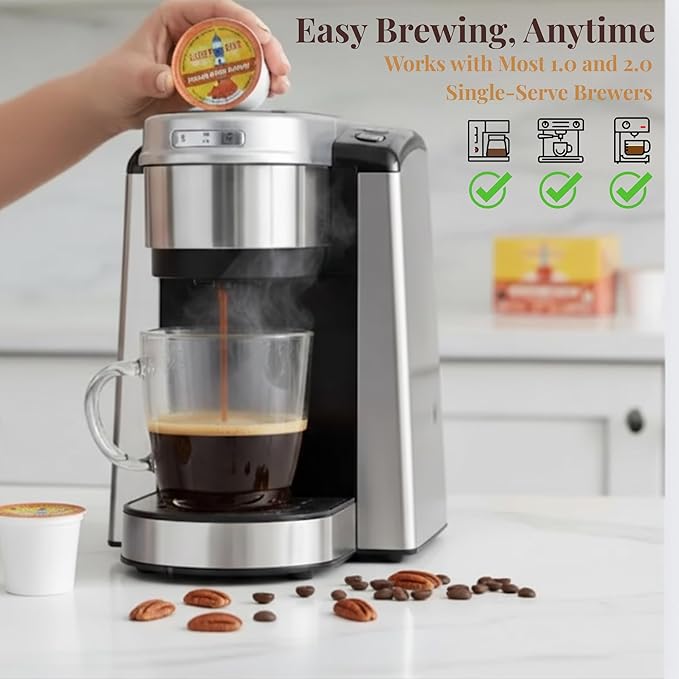 Sleepy Bear Coffee Pods Medium Roast Arabica Rich Flavor Michigan-Made Smooth &amp Sweet No Sugar Added 30ct Pods Compatible with Single-Serve Brewers (Manistee Maple Pecan)