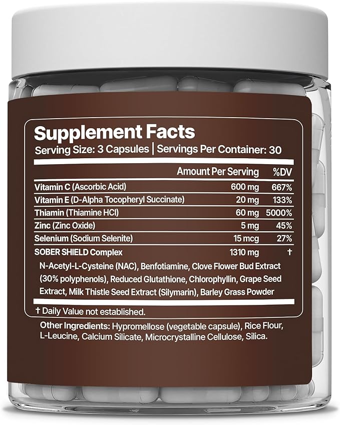 Sober Shield | All-in-One Detox &amp Craving Support – Focus Mood &amp Motivation Support for Quitting Bad Habits – Full Body Detox Cleanse – Anti Alcohol Supplement &amp More – 90 Capsules