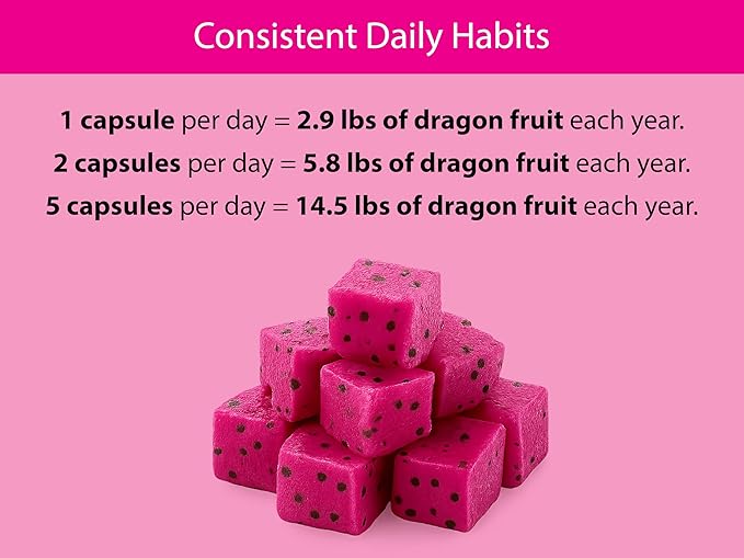 KOYAH - Organic Dragon Fruit Capsules – 600 mg Freeze-Dried Powder (Equals 3600 mg Fresh) – Whole-Food Vegan Non-GMO 60 Count