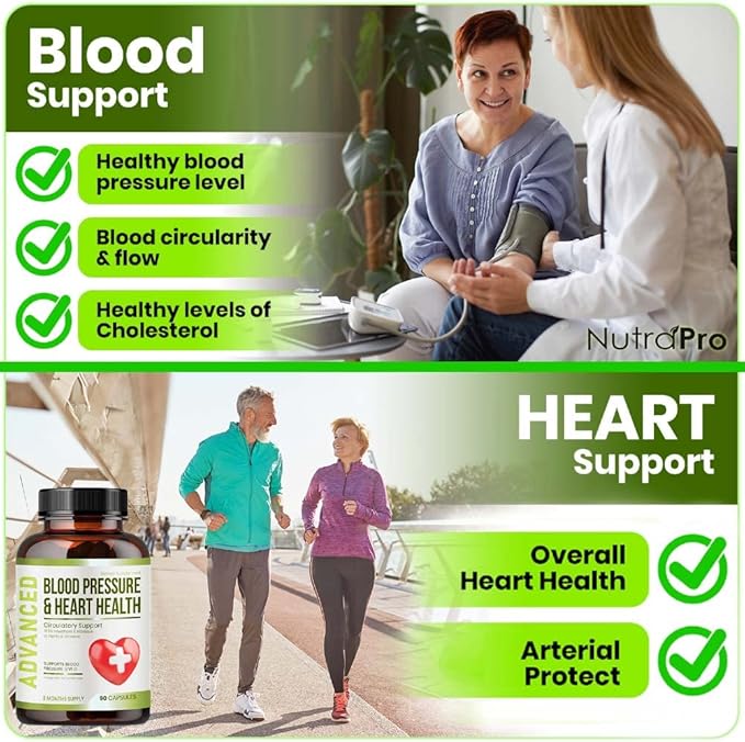 Heart Health Blood Pressure Support Supplement - Support Blood Pressure &amp Healthy Circularity Naturally with Hawthorn Berry &amp Hibiscus.Vitamins Pills for Healthy Hypertension (BP) &amp Health