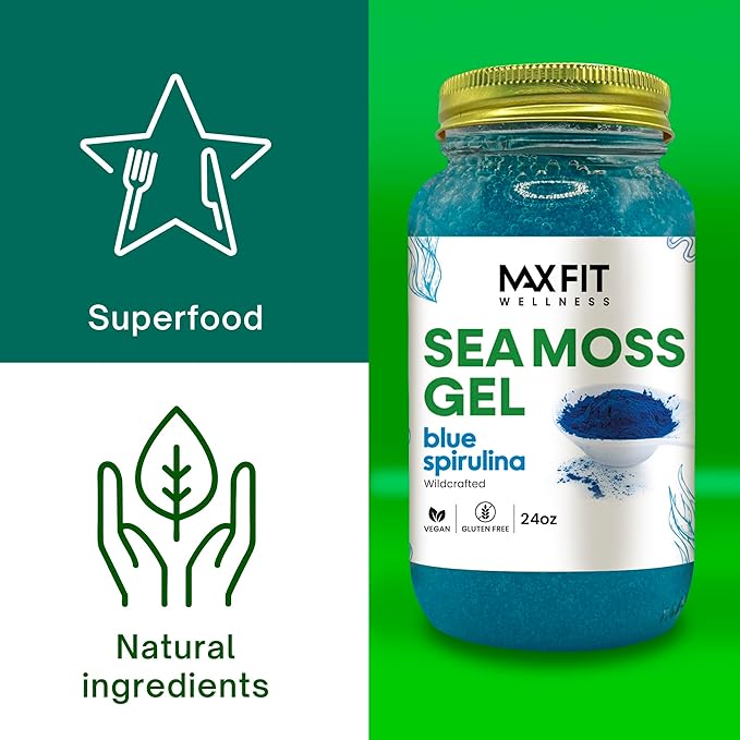 MAX FIT Sea Moss Gel Raw (12 Flavors) 24oz Wildсrafted Gold Sea Moss Gel from Saint Lucia | 92 Vitamins and Minerals | Pure Raw+Non-GMO | Vegan Superfood