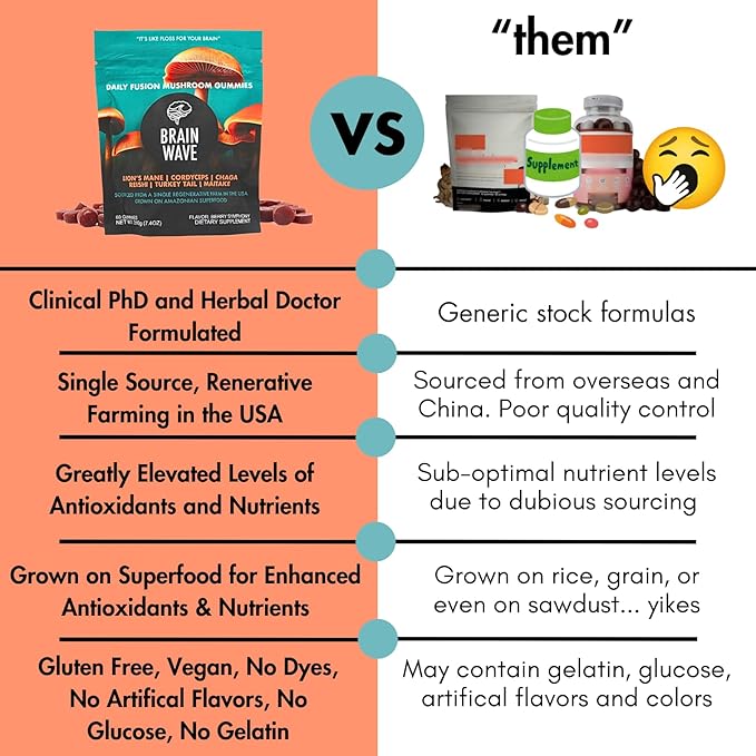 Superfood Mushroom Gummies | Delicious Daily Multi Lions Mane Mushroom Gummy Supplement 2008 mg | Reishi Mushroom + Cordyceps + Turkey Tail + Chaga + Maitake | Mushroom Gummies for Focus and Energy