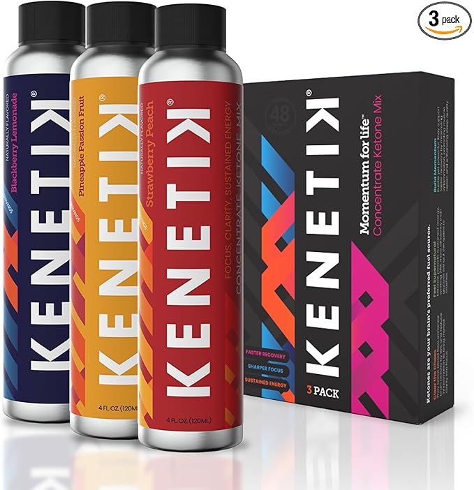 KENETIK Caffeine-Free Focus Concentrate – Brain Fuel for Mental Clarity Cognitive Endurance Sugar-Free Bioidentical Ketones (D-BHB) 4oz (4 Servings) – 3 Pack Variety