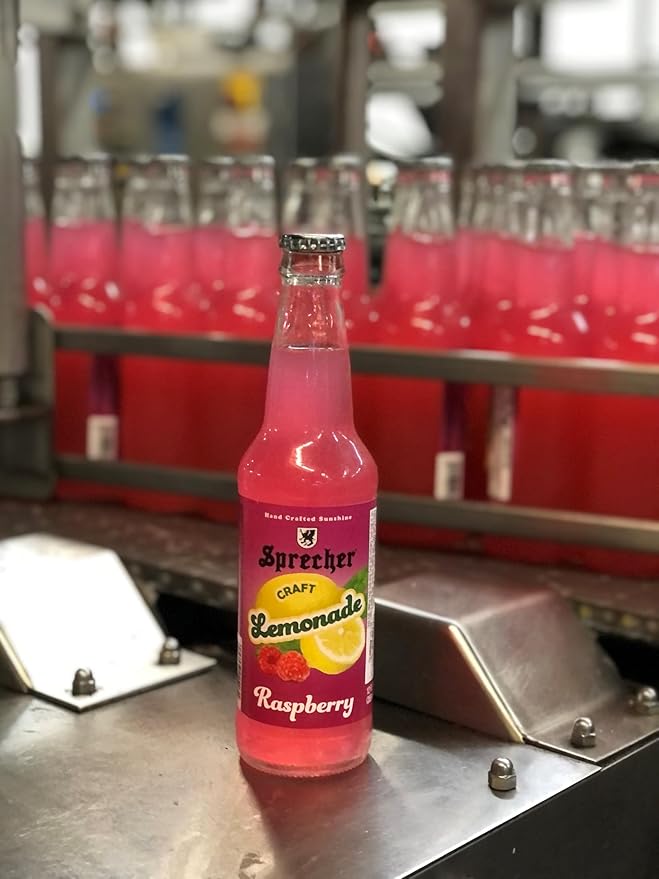 Sprecher Sparkling Raspberry Lemonade in 12 fl oz Glass Bottles (12 Pack) Handcrafted Craft Soda with Real Lemon and Strawberry Juice Naturally Flavored and Cane Sugar Sweetened