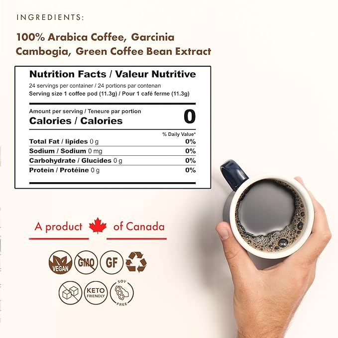 SOLLO Organic Slim Coffee Pods Medium Roast Low Acid Diet-Support Slim Single Serve Pods Compatible With 2.0 K-Cup Keurig Brewers 24 K Cup