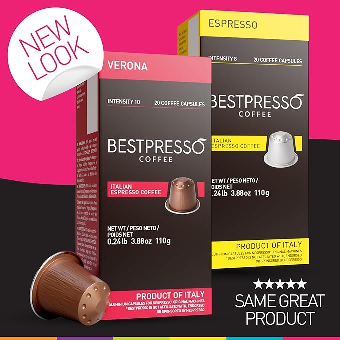 Bestpresso Coffee for Nespresso Original Machine 120 pods Certified Genuine Espresso Chocolate Blend (Medium Intensity) Pods Compatible with Nespresso Original 60 Days Satisfaction Guarantee