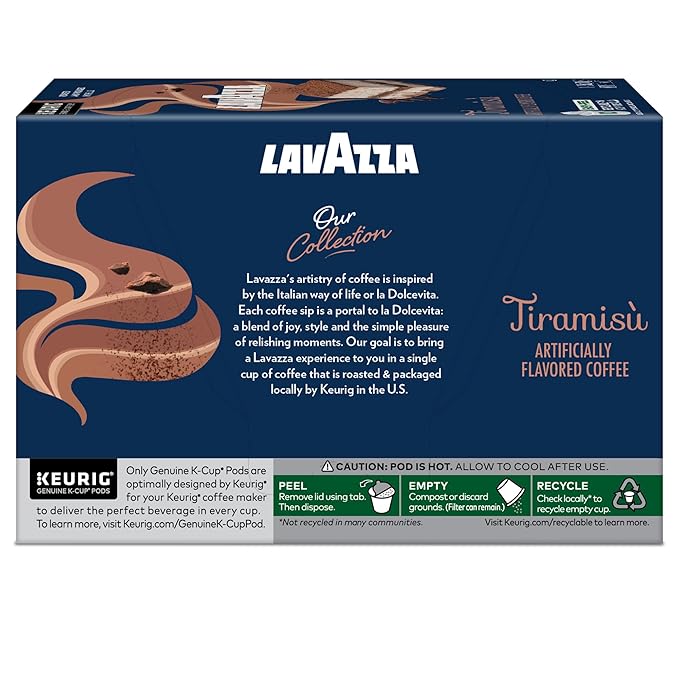 Lavazza Tiramisù Coffee Single Serve Keurig K-Cup Pods Flavored Coffee 60-Count Box (6 Packs of 10)