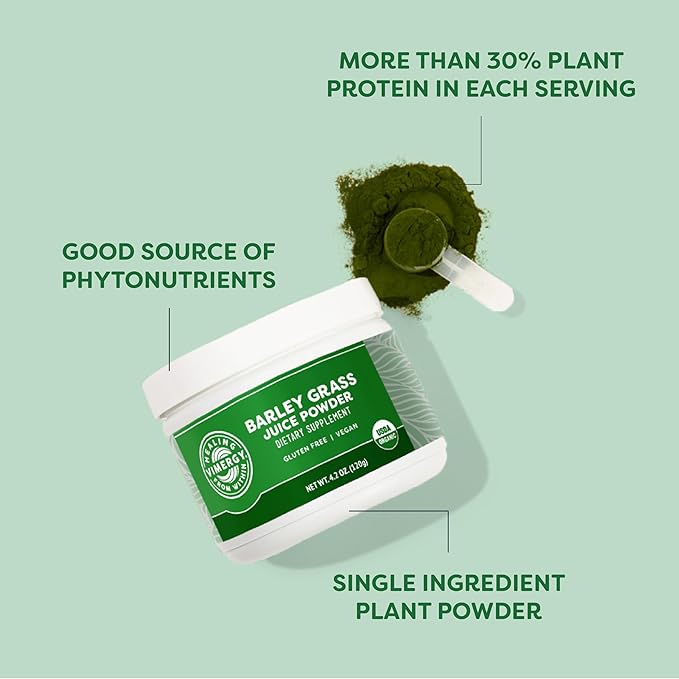 Vimergy Barley Grass Juice Powder Dietary Supplement - 0.8g per Serving (150 Servings) – Clean Superfood Formula – Promotes Cardiovascular Health* – Organic Vegan &amp Gluten-Free – Travel Size 120g