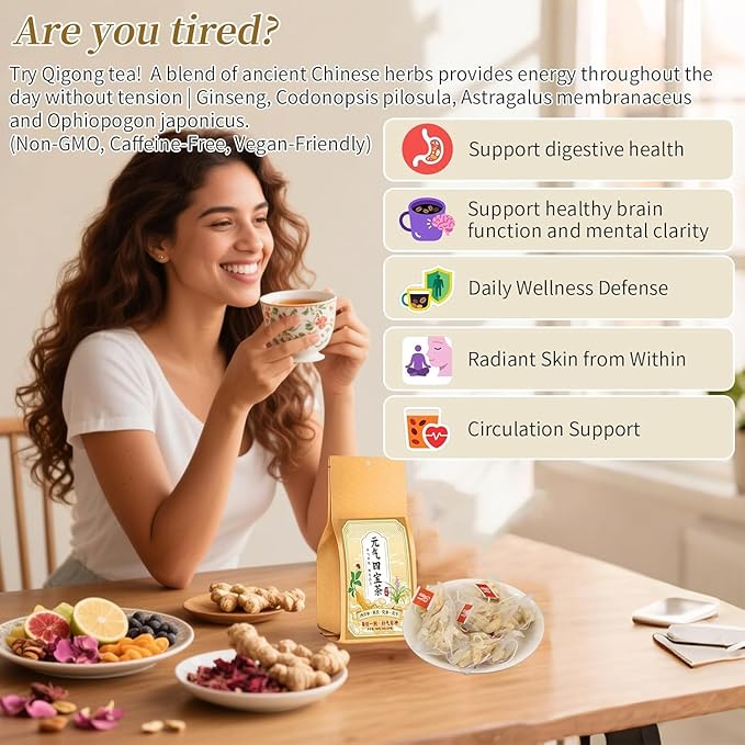 Baihuatang Ginseng Four Treasures Tea 40bags Chinese Herbal Tea Ophiopogon Astragalus Root Codonopsis Root （dang shen) Ginseng tea 黄芪 麦冬 西洋参 党参 元气四宝茶
