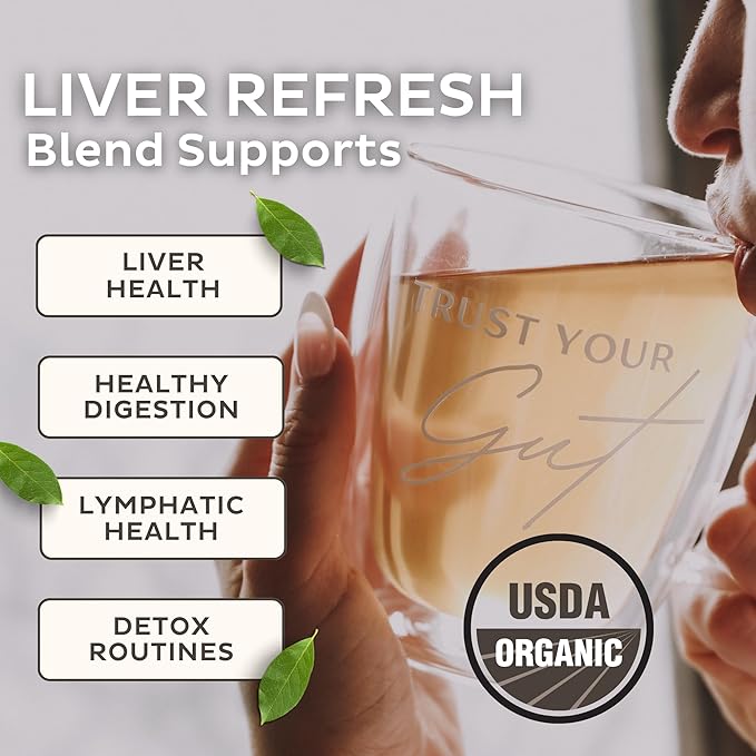 Trust Your Gut Organic Root &amp Restore Herbal Caffeine-Free Tea Liver Cleansing Tea Blend with Burdock Root Chamomile Dandelion Licorice for Gut &amp Lymphatic Health Support 30 Plastic-Free