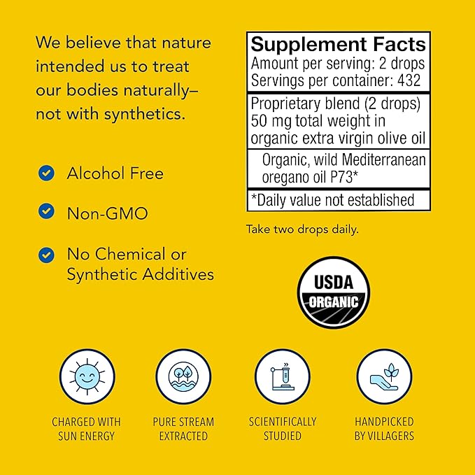 NORTH AMERICAN HERB &amp SPICE Super Strength Oreganol - 1 fl. oz. - Unprocessed Wild Organic Oregano Oil - Mediterranean Source P73 - Non-GMO - 432 Servings