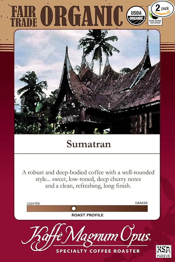 Kaffe Magnum Opus Sumatran Coffee - Whole Bean Fair Trade Organic Fresh Roasted 2 Packs of 5 Pounds Each