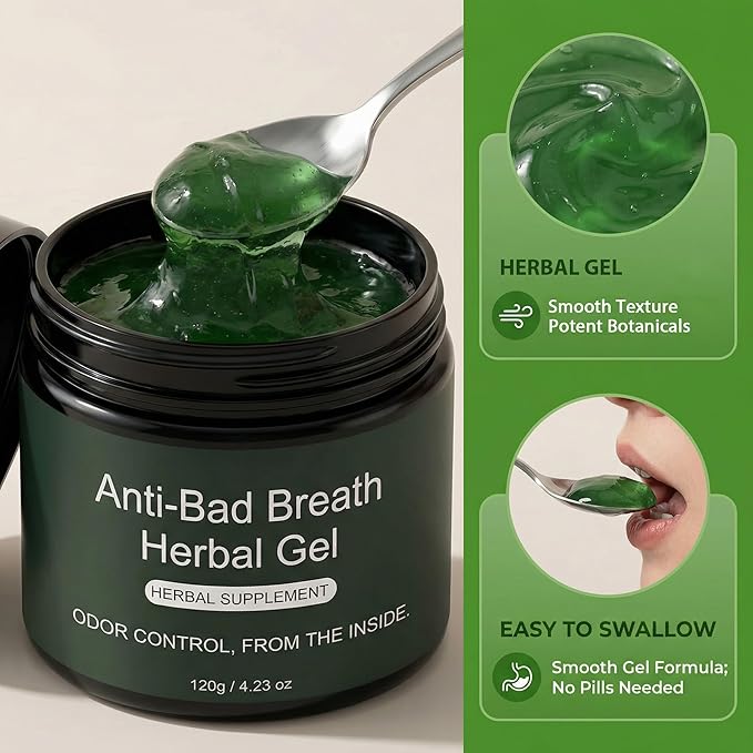 Anti-Bad Breath Herbal Gel Supplement Internal Freshening Formula with Parsley Green Tea Lemon Balm Clove Bud Oil Peppermint Oil &amp Chlorophyllin Natural Mint Flavor (1PCS)