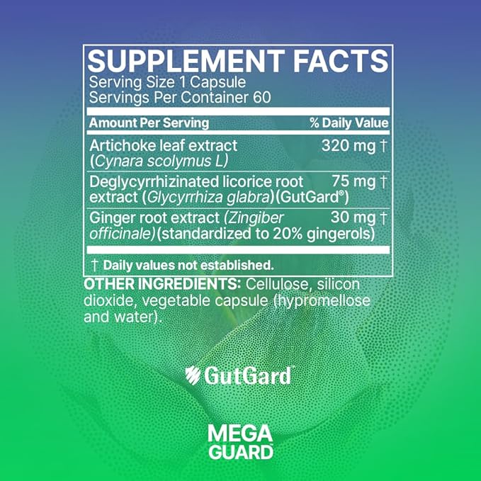 Microbiome Labs MegaGuard Gut Health Supplements - Ginger Root Licorice Root &amp Artichoke Leaf Extract to Support Digestive Health &amp Occasional Gas - for Women Men &amp Kids 8+ (60 Capsules)