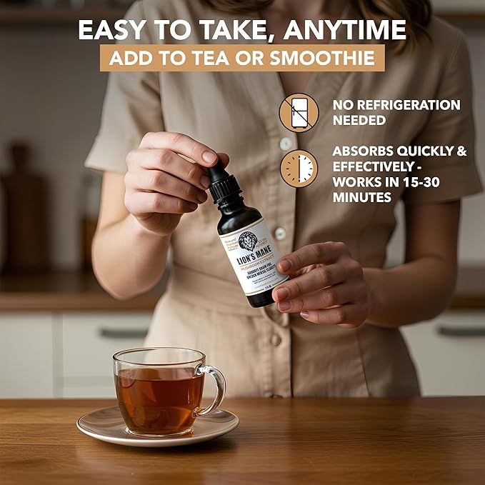 Lion's Mane Extract Mushroom Tincture - Focus Memory &amp Clarity Support - 2 oz Lion’s Mane Supplement Liquid Extract | Dual-Extracted from USA-Grown Fruiting Bodies Mushroom Drops Nootropic