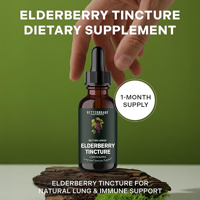 Betterbrand BetterLungs Elderberry Tincture Natural Immune Support Supplement - Sugar-Free Non-GMO Alcohol Free Vegetarian - 30 Day Supply