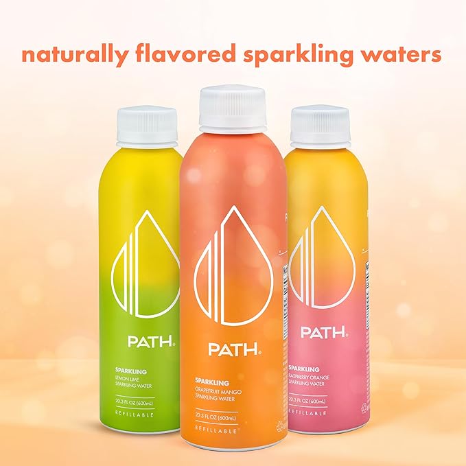 PATH Grapefruit Mango Flavored Sparkling Water - Ultra-Purified pH-Balanced Carbonated Soda in Aluminum Water Bottle - BPA Free Light Reusable Infinitely Recyclable 20.3 fl oz (Pack of 4)