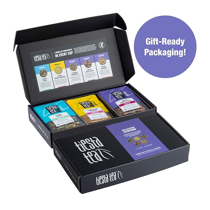 Tiesta Tea - Herbal Loose Leaf Tea Gift Box Set Medium to Non-Caffeinated Assorted Blends 5 Pouches of Hot &amp Iced Brews Variety Pack Chamomile Ginger Citrus and Lavender Herbal
