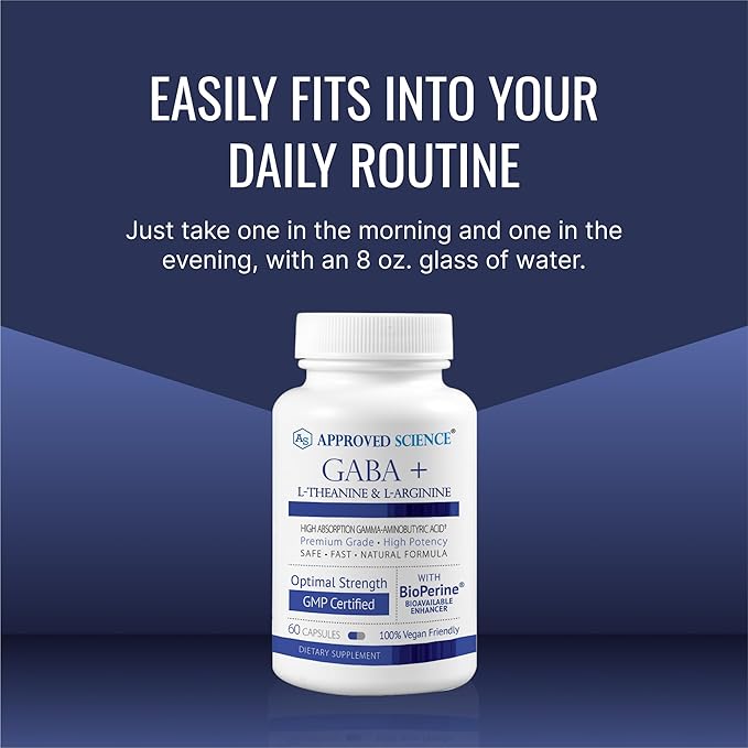 Approved Science GABA+ - Promote Calm Improve Sleep Boost Mood - GABA L-Theanine L-Arginine Vitamin B6 BioPerine - High Absorption - 360 Capsules - Vegan
