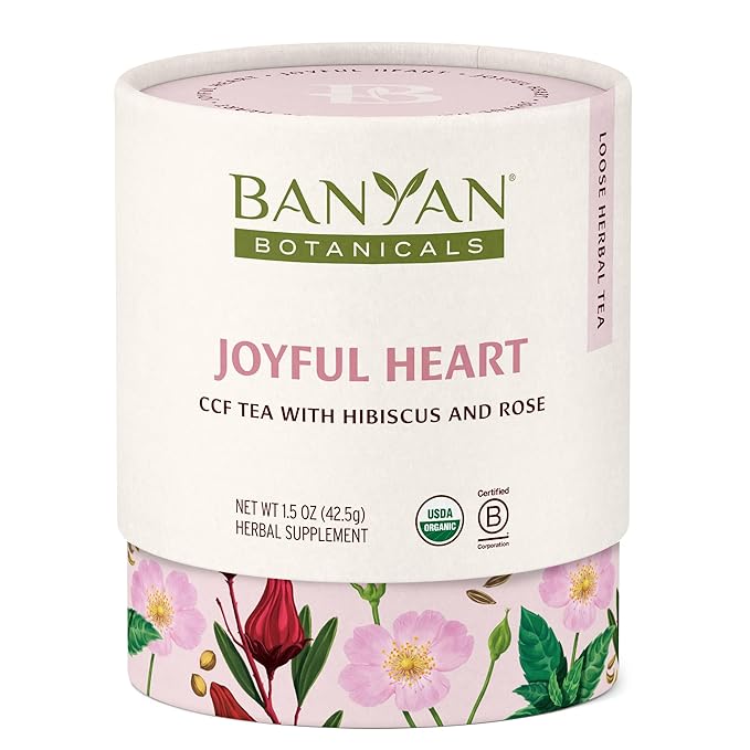 Banyan Botanicals Joyful Heart CCF Tea Loose Leaf Organic Herbal Tea Uplifting and Aromatic with Hibiscus Tulsi and Rose 1.5 oz. Non-GMO Sustainably Sourced