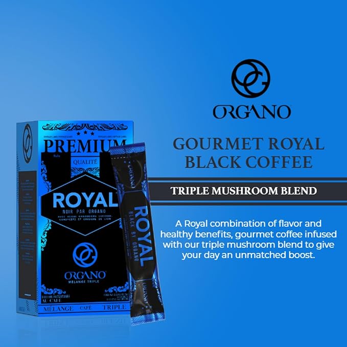3 Boxes ORGANO Royal Black Medium Dark Roast Instant coffee. Infused with Triple Mushroom Blend Ganoderma Cordyceps and Lion's Mane. Aromatic and flavorful Ground Coffee Beans (75 Sachets)