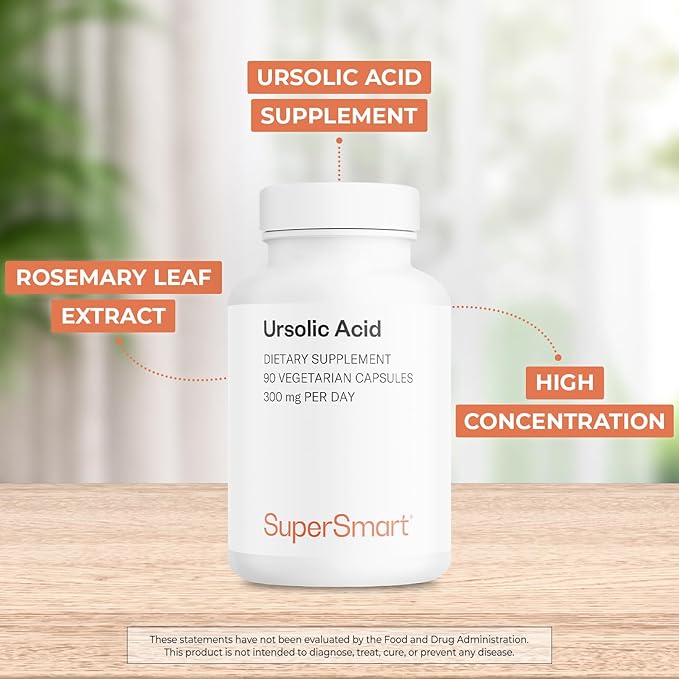 Supersmart - Ursolic Acid 300mg per Day (Well-Tolerated) - Rosemary Leaf Extract Supplement | Non-GMO &amp Gluten Free - 90 Vegetarian Capsules