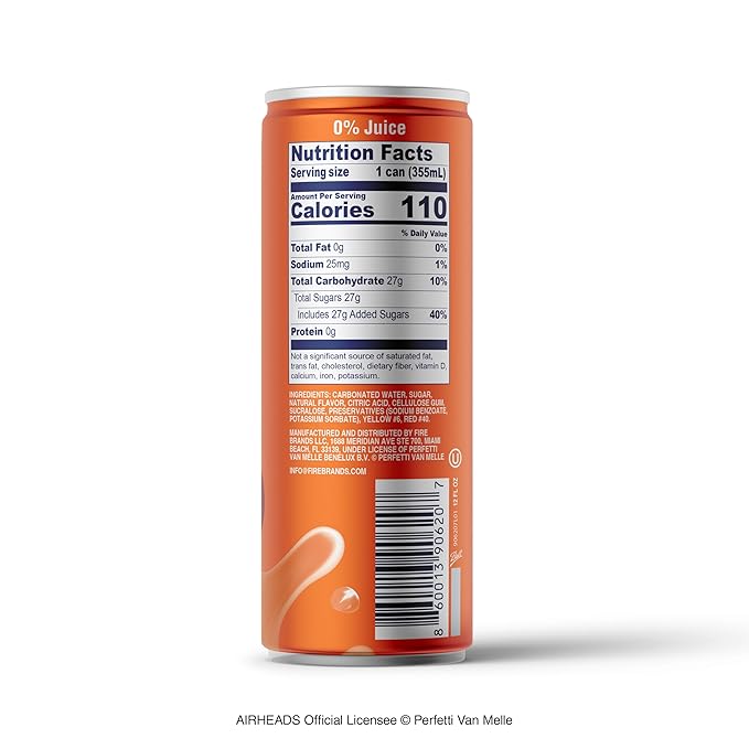 Airheads Soda – 12 Pack of 12oz Sleek Cans | Creamy Fruit Soda with Big Juicy Flavor | Dairy-Free Gluten-Free Kosher (Orange)