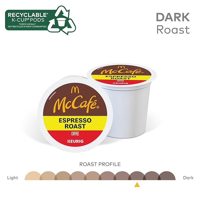 McCafe Espresso Roast Coffee Keurig Single-Serve K-Cup Pods 60 Count (6 Packs of 10) Dark Roast Made with Arabica Beans Bold Flavor with Bittersweet Chocolate &amp Toasted Nut Notes