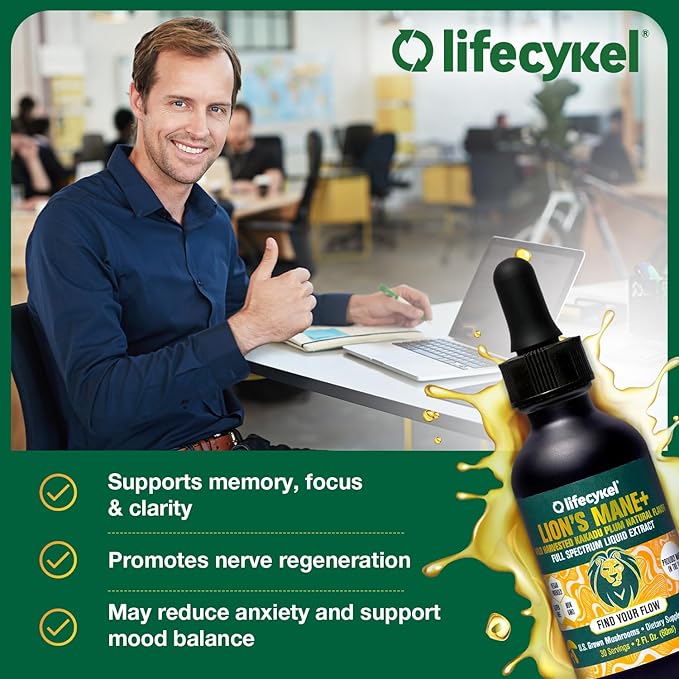 Life Cykel Cordyceps +Lion's Mane Extract Performance Pack - Organic Mushroom Supplement for Energy Focus &amp Mental Clarity - USA Made Pure &amp Potent Mushroom Liquid Drops for Adults