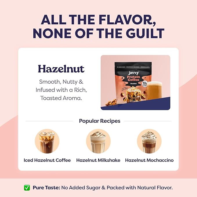 Hazelnut Protein Iced Coffee - Premium Whey Protein &amp Instant Iced Coffees - 100% Natural Cold Brew - Zero Artificial Flavors &amp Sweeteners 80 mg Caffeine Per Serving No Added Sugar 20 Servi